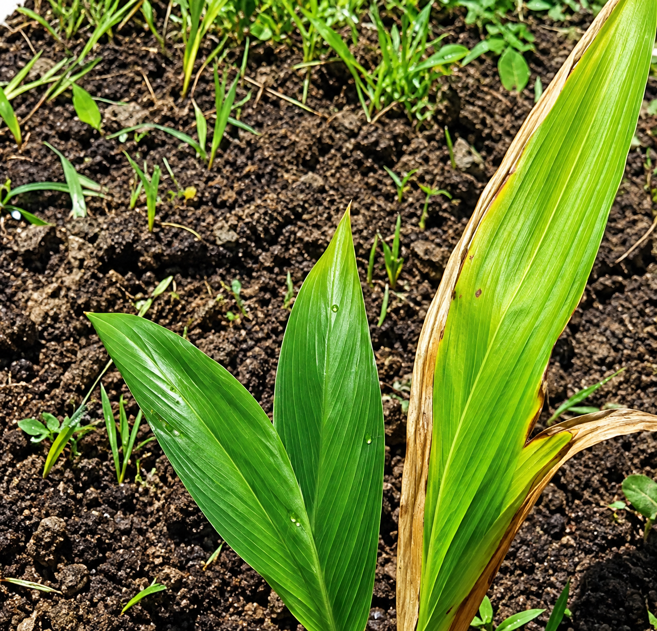 Brote de palma de chontaduro creciendo en la tierra